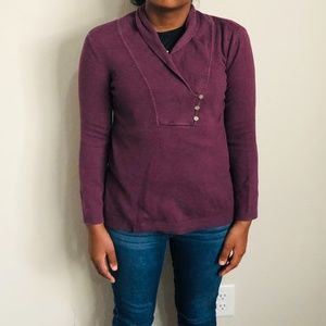 Eddie Bauer Sweater Shawl Collar Button Purple PS